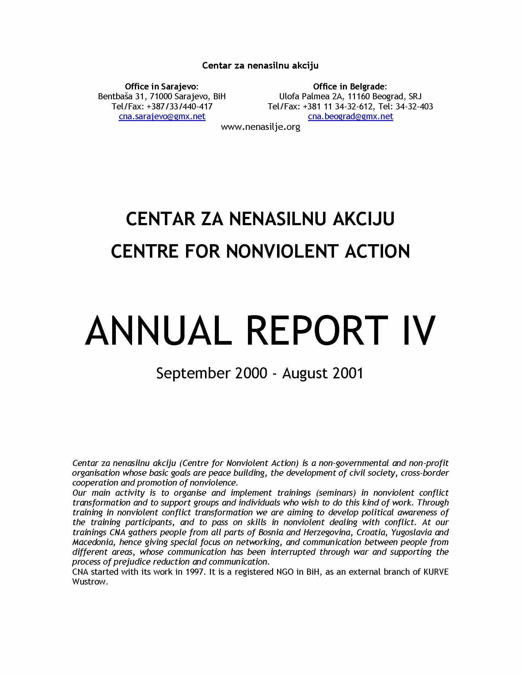 Godišnji izveštaj 2001 – IV