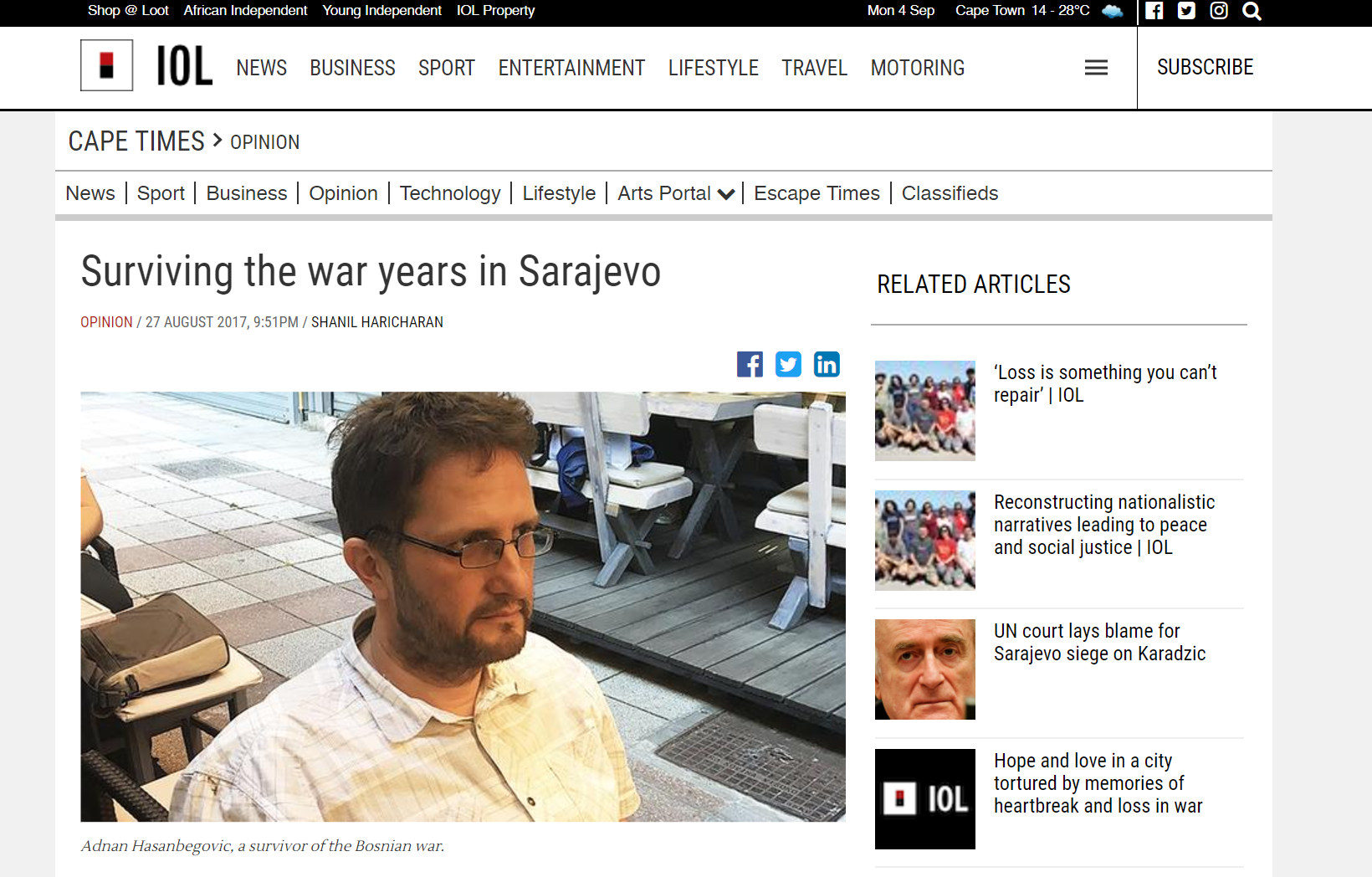 Article in IOL S.Africa